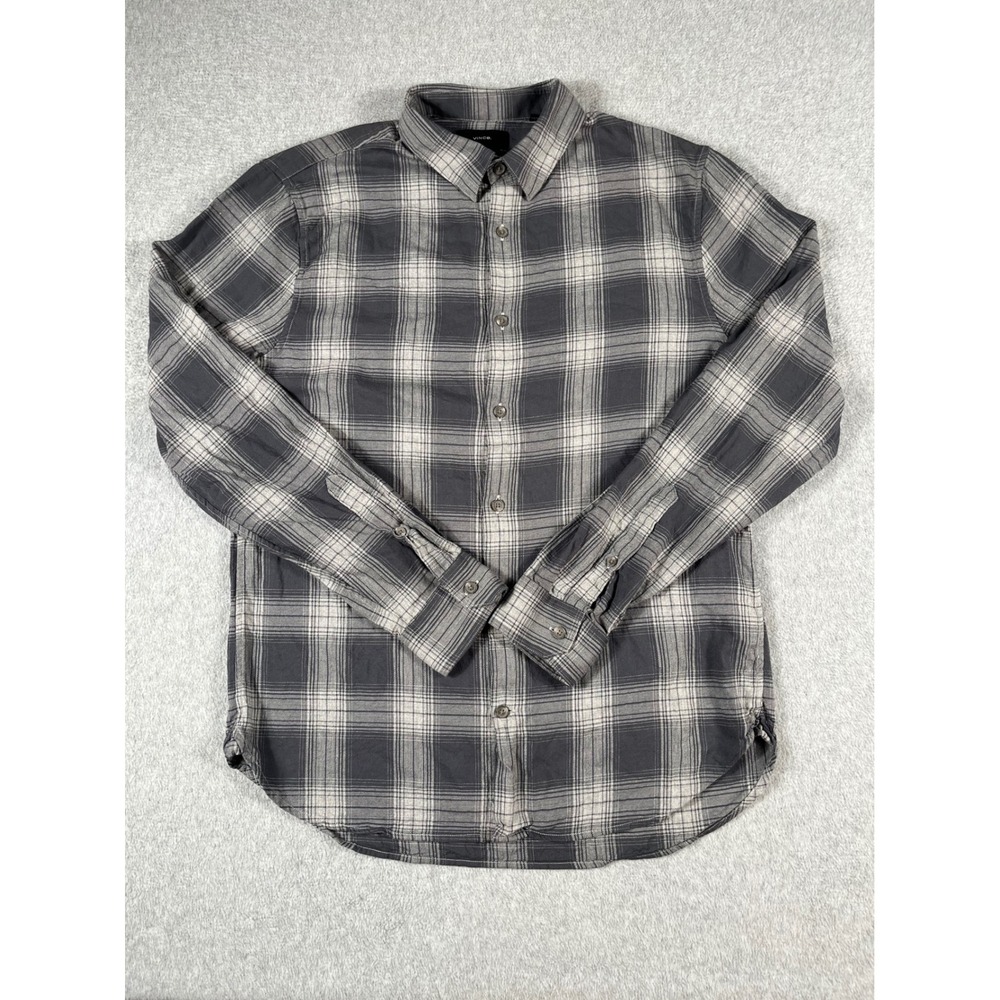 Vince Mens Classic Fit Grey Plaid Button Down Shirt Size M Cotton Rayon Blend